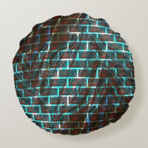 Coussins Ronds Effet de brique rouge et bleu taché, grille ou ray