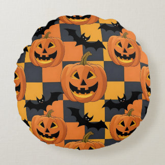 Coussins Ronds Éffrayant Citrouille d'Halloween et Motif de chauv