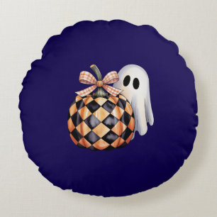 Coussins Ronds Éffrayant Ghost Peek Halloween T-Shirt, Checkere