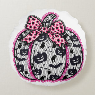 Coussins Ronds Éffrayant Lace Halloween Citrouille Coquette