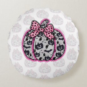 Coussins Ronds Éffrayant Lace Halloween Citrouille Coquette