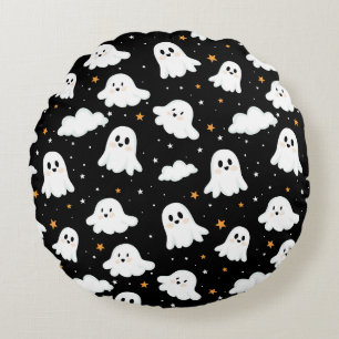 Coussins Ronds Éffrayant mignon Halloween Ghost Nuageux Star Sky