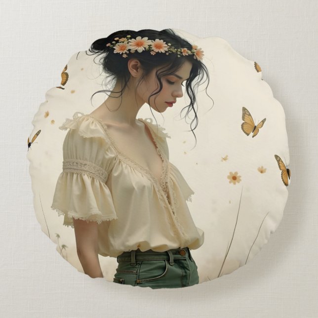 Coussins Ronds Élégance douce dans une danse papillon (Devant)