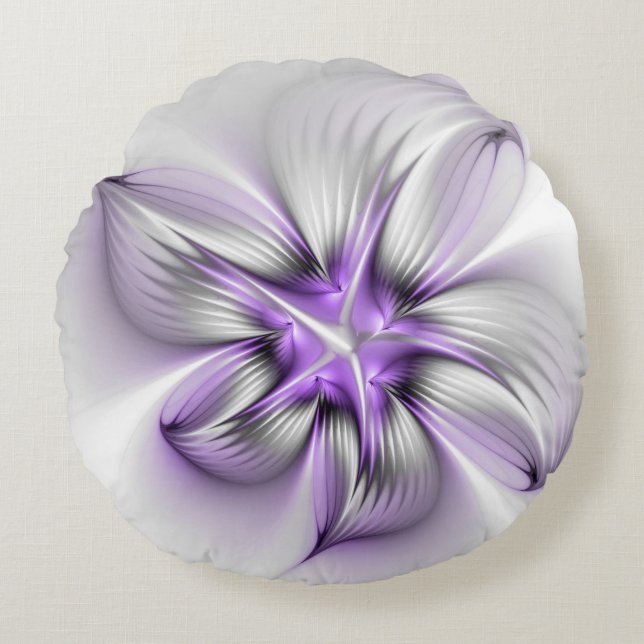 Coussins Ronds Élégance florale Art Abstrait Violet Fractal moder (Devant)