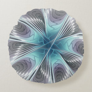 Coussins Ronds Elégance Moderne Bleu Gris Blanc Fractage Art Flow