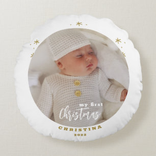 Coussins Ronds Élégant 2 faces Ma première Noël Photo de bébé R