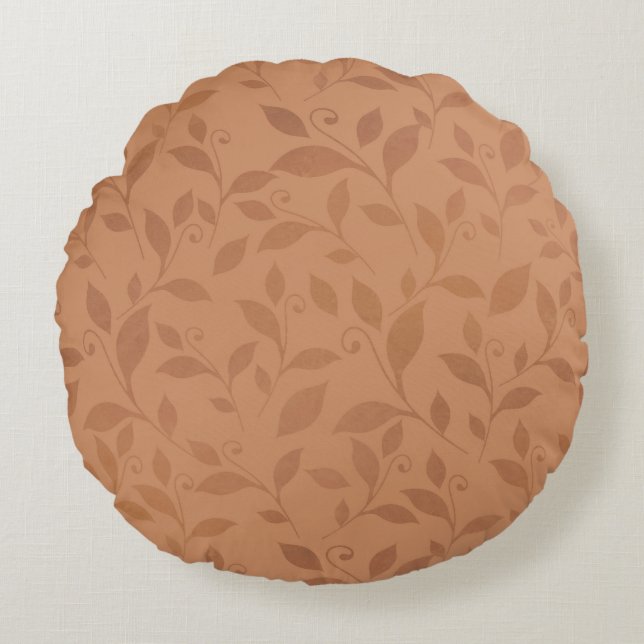 Coussins Ronds Élégant Brown Abstrait Feuilles d'automne Motif (Devant)