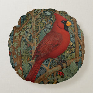 Coussins Ronds Elégant cardinal rétro Art Nouveau rouge oiseau