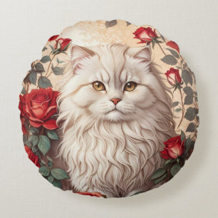 Coussins Ronds Élégant Chat Perse Vintage Avec Rose