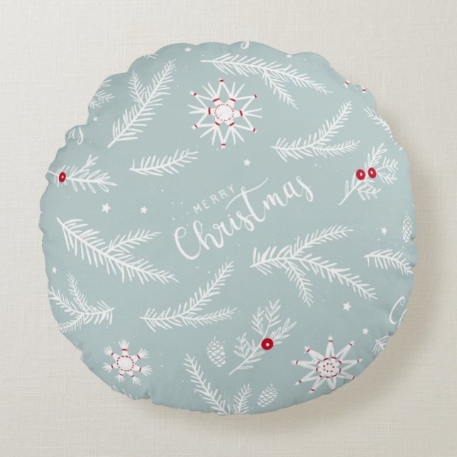 Coussins Ronds Elegant Christmas Pillow with Pine & Script (Devant)