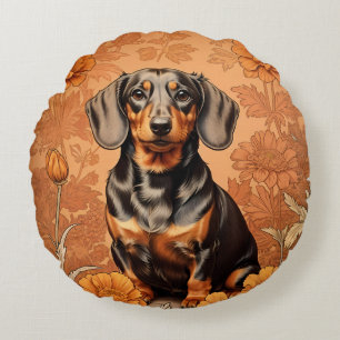 Coussins Ronds Elégant Dachshund Et Marigolds