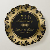 Coussins Ronds Élégant Damas d'or 50e anniversaire Mariage (Dos)