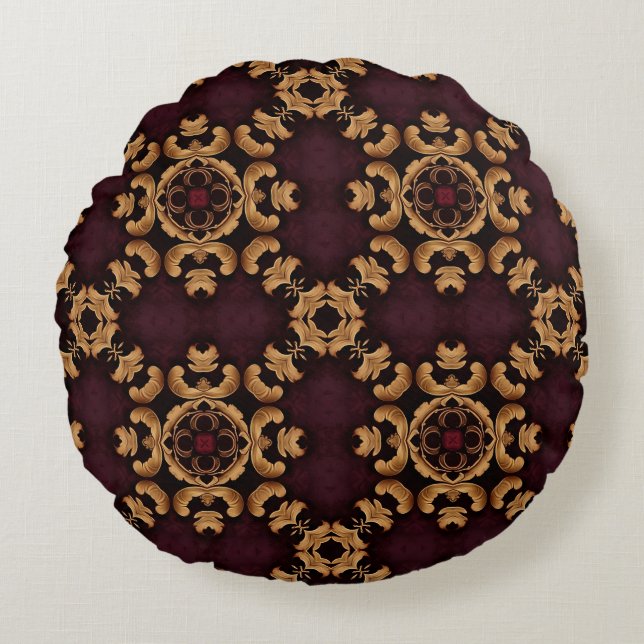 Coussins Ronds Elegant deep red gold arabesque pattern (Devant)