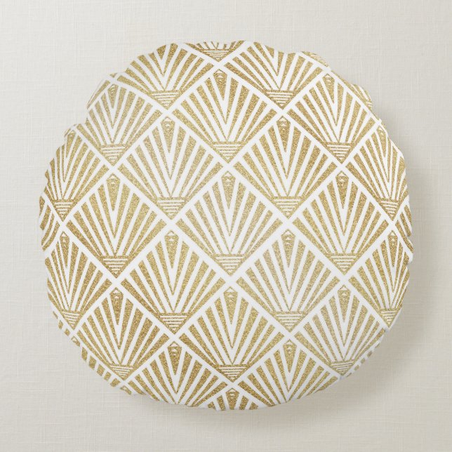 Coussins Ronds Elégant design art déco en palmier doré (Devant)