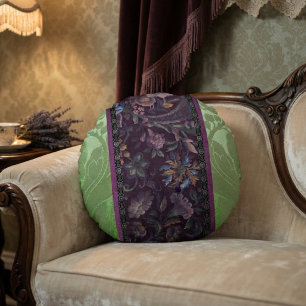 Coussins Ronds Élégant design floral en soie verte vintage
