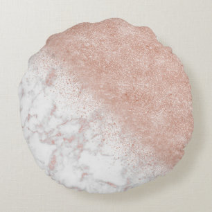 Coussins Ronds Élégant faux rose en or confetti image en marbre