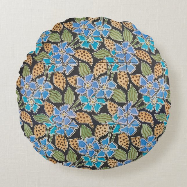 Coussins Ronds Élégant Fleur Bleu Périwinkle Floral Classic (Devant)