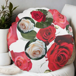 Coussins Ronds Elégant floral chic rouge, rose crème rose rose ro