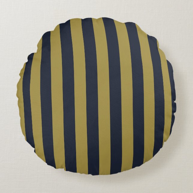 Coussins Ronds Elégant Gold & Navy Blue Vertical Stripes (Devant)