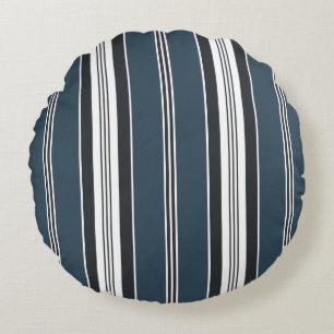 Coussins Ronds Élégant Gris Bleu Français Ticking Stripe