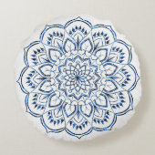 Coussins Ronds Élégant Mandala Décoratif Bleu Métallisé (Dos)