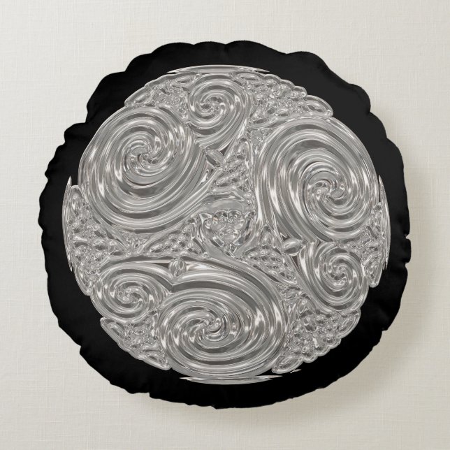 Coussins Ronds Elégant médaillon d'argent noir Art nouveau (Devant)