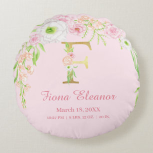 Coussins Ronds Élégant Monogramme Floral Statistiques Bébé