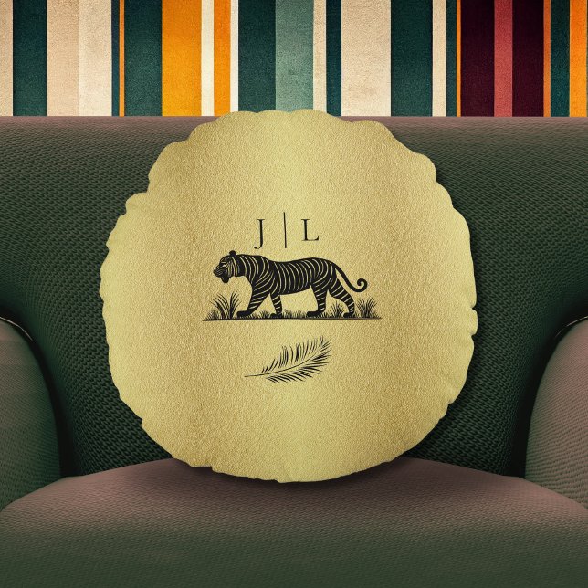 Coussins Ronds Élégant Monogramme noir Motif or (Créateur téléchargé)