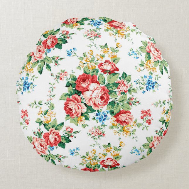 Coussins Ronds Elégant motif floral avec élément de design Rose (Devant)