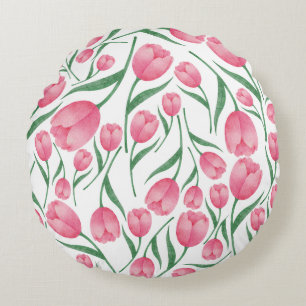 Coussins Ronds Élégant motif floral de tulipes roses