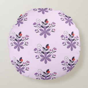 Coussins Ronds Élégant motif floral violet violet gris rouge