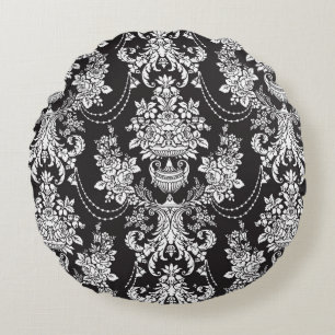 Coussins Ronds Elégant noir blanc Damas 