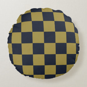Coussins Ronds Elégant or et bleu marine À damiers Motif