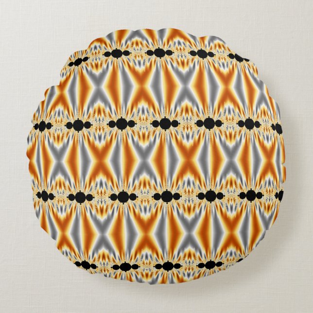 Coussins Ronds Elégant or orange et argent fractal (Devant)