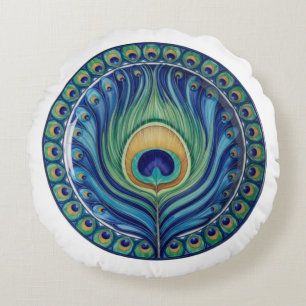 Coussins Ronds Elégant Peacock Feather Mandala