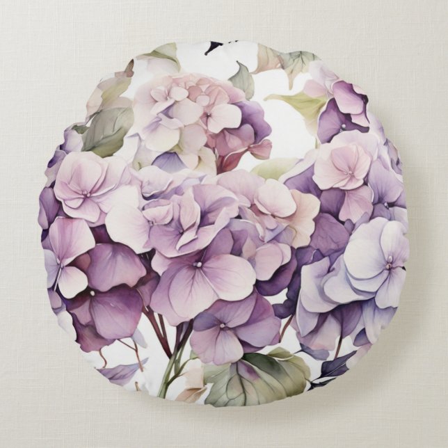 Coussins Ronds Elegant pink purple watercolor hydrangeas  (Devant)
