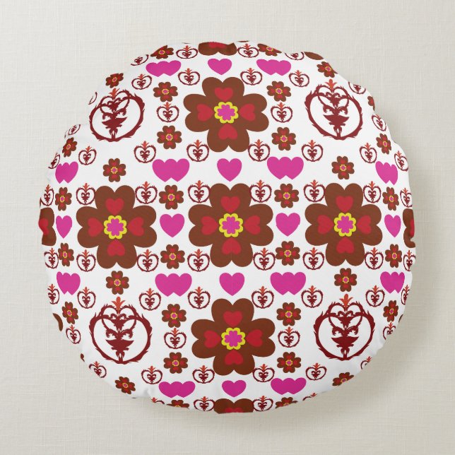 Coussins Ronds Elegant Red Mandala Geometric Bedroom & Home Texti (Devant)