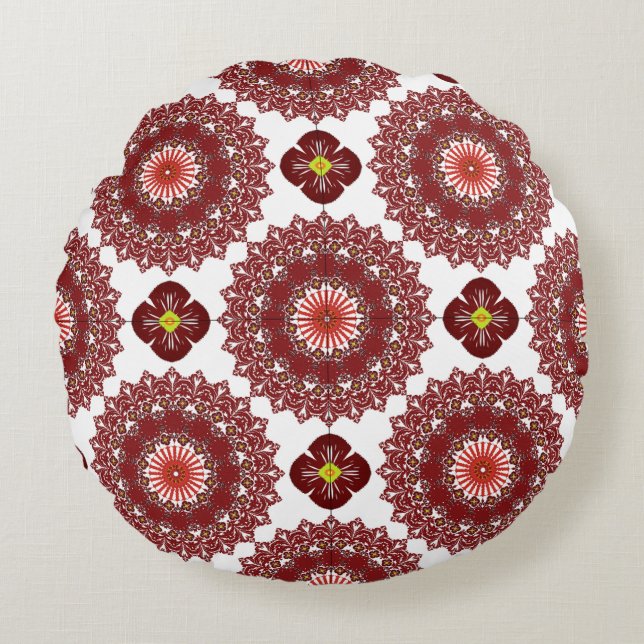 Coussins Ronds Elegant Red Mandala Geometric Bedroom & Home Texti (Devant)