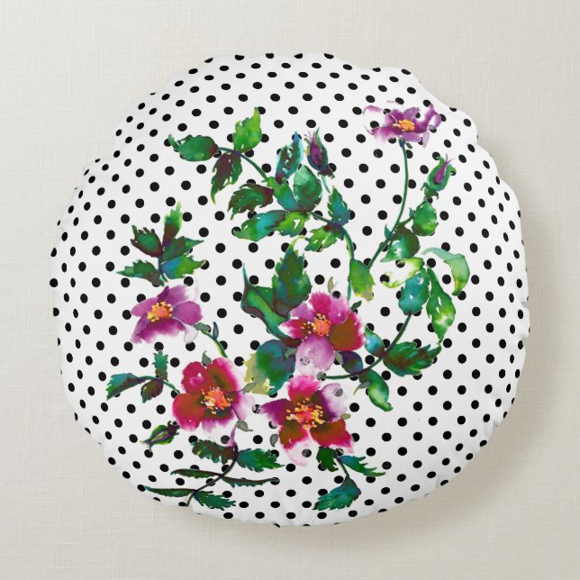 Coussins Ronds Élégant roses floraux de magenta rose (Devant)