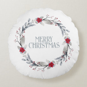 Coussins Ronds Élégant Silver Red Wreath Festive