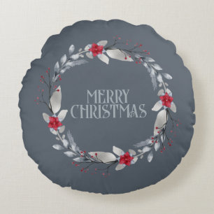 Coussins Ronds Élégant Silver Red Wreath Festive