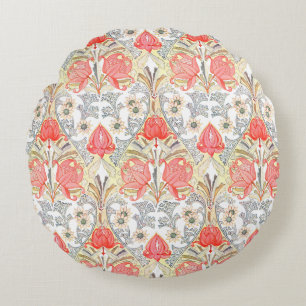 Coussins Ronds Élégant Vintage Coral Fleurs rouges Motif