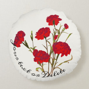 Coussins Ronds Elégant Vintage Floral Carnation rouge sur mesure