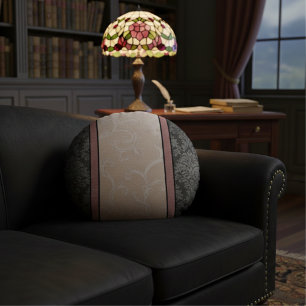 Coussins Ronds Élégant Vintage floral rose et gris Damas