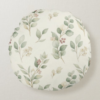 Coussins Ronds Elegant Watercolor Eucalyptus and Blush Berry Bota