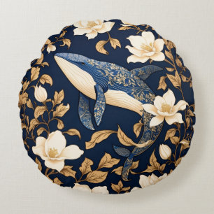 Coussins Ronds Elégante Baleine Bleue William Morris Inspiré Flor