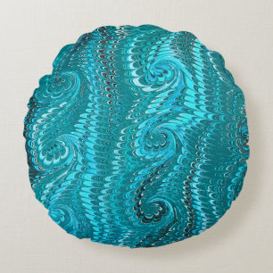 Coussins Ronds Élégante Motif en marbre moderne Abstrait Blue Swi