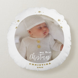 Coussins Ronds Élégante photo de mon premier bébé de Noël à 2 fac