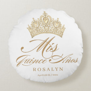 Coussins Ronds Élégante Quinceanera Or Blanc Chic