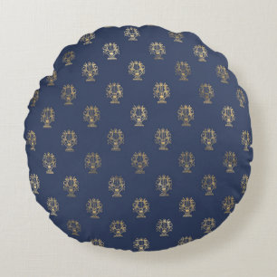 Coussins Ronds Élégants motifs nautiques et vintage bleu et or